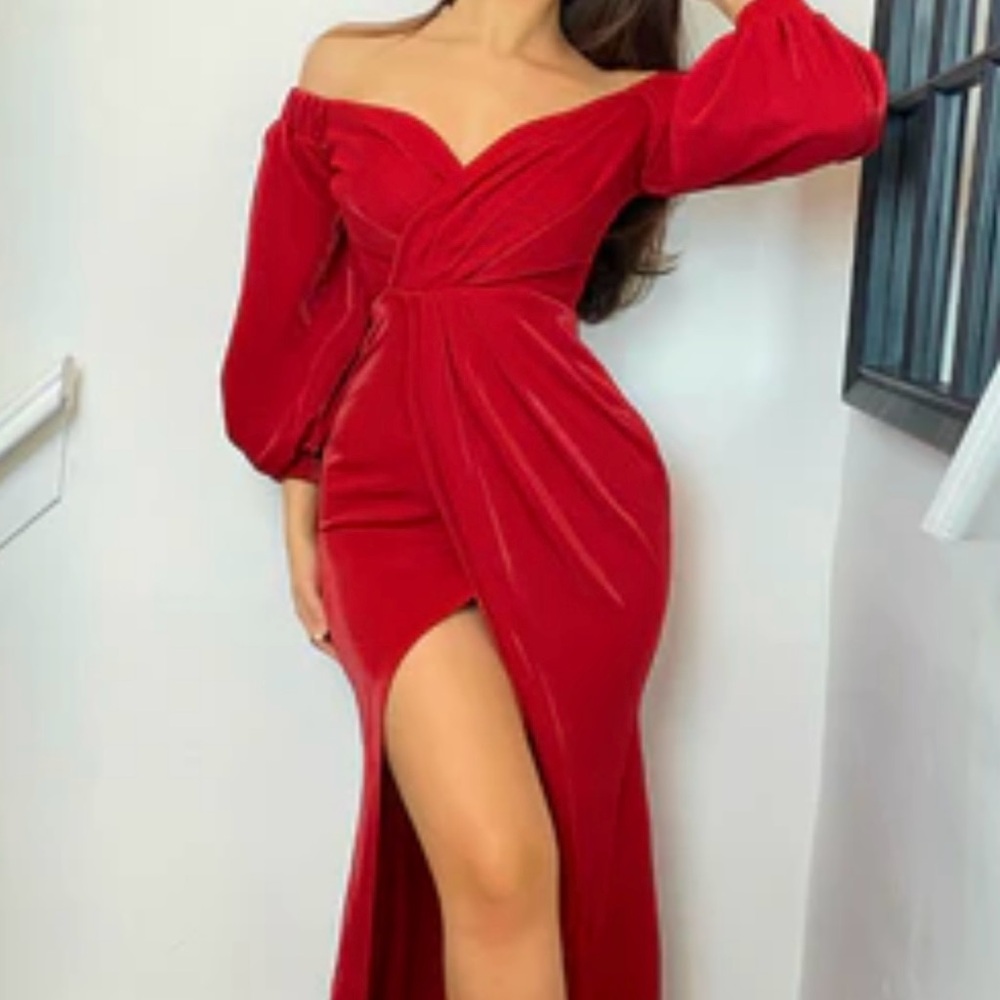 Fashion Nova Off-Shoulder Red Long Sleeve Dress